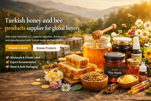 Honey and bee products assortment prepared for export supply